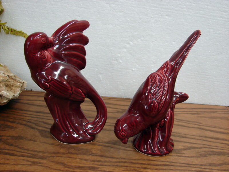 Vintage MCM Claire Lerner Burgundy Art Pottery Bird Two Styles, Moose-R-Us.Com Log Cabin Decor