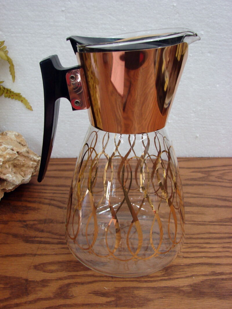 Vintage MCM Colony Gold Art Deco Coffee Beverage Server Carafe w/ Lid, Moose-R-Us.Com Log Cabin Decor