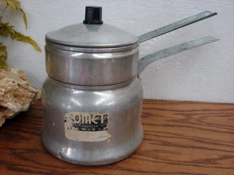 Vintage MCM Comet Aluminum Double Boiler Label, Moose-R-Us.Com Log Cabin Decor