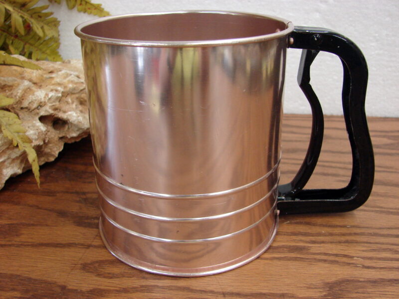 Vintage MCM Rose Copper Aluminum Flour Sifter Triple Screen, Moose-R-Us.Com Log Cabin Decor