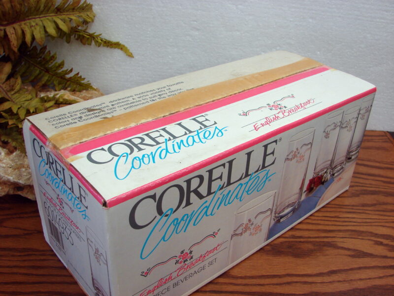 Corning Vitro Corelle English Breakfast 16 oz Cooler Glasses New In Box, Moose-R-Us.Com Log Cabin Decor