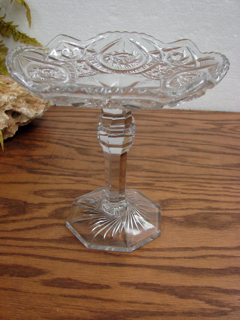 Vintage Crystal Heavy Cut Glass Pedestal Compote Bowl, Moose-R-Us.Com Log Cabin Decor