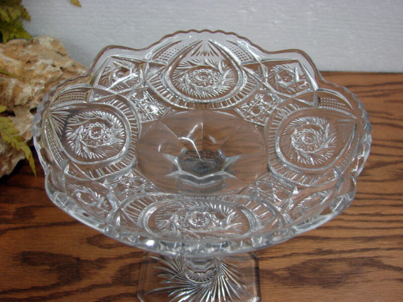 Vintage Crystal Heavy Cut Glass Pedestal Compote Bowl, Moose-R-Us.Com Log Cabin Decor