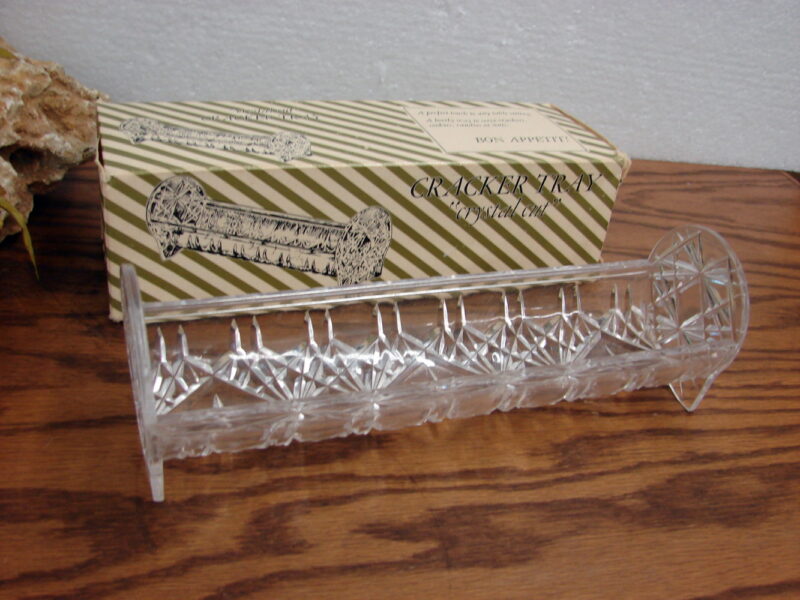 Vintage &#8220;Crystal&#8221; Cut Cracker Tray in Original Box Plastic Ritz Cracker Tray, Moose-R-Us.Com Log Cabin Decor