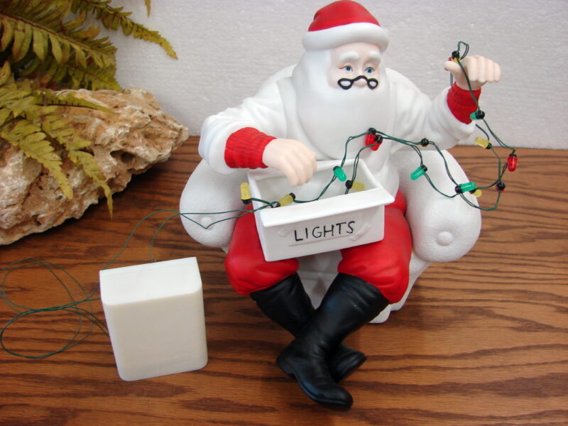 Dept 56 Retired Winter Silhouette Figurine White Porcelain Santa Stringing The Lights Boxed, Moose-R-Us.Com Log Cabin Decor