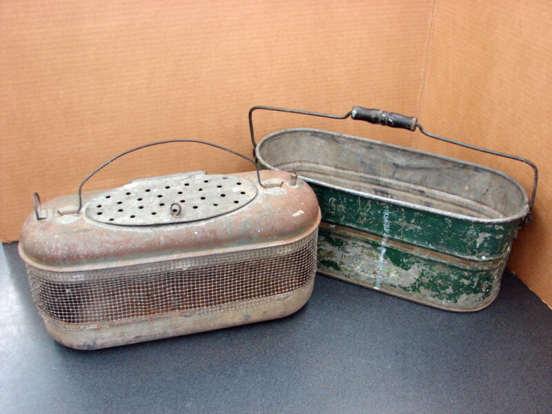 Vintage Fishing Metal Oval Deshler Mail Box Bait Minnow Bucket 2 Part, Moose-R-Us.Com Log Cabin Decor