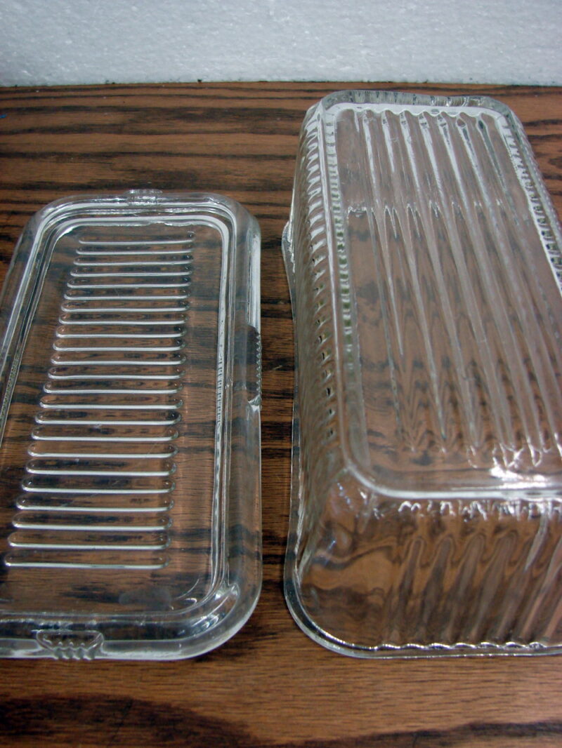 Vintage Federal Glass Clear Deformed Refrigerator Dish w/ Lid Ribbed, Moose-R-Us.Com Log Cabin Decor