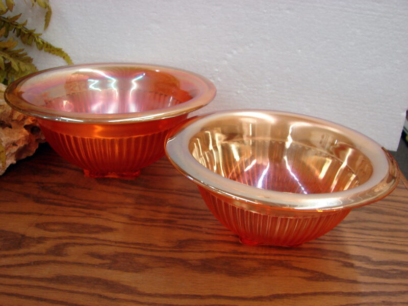 Vintage Federal Hazel Atlas Carnival Glass Rolled Rim Square Bottom Mixing Bowl Set/2, Moose-R-Us.Com Log Cabin Decor