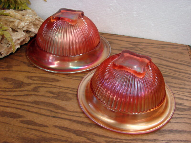 Vintage Federal Hazel Atlas Carnival Glass Rolled Rim Square Bottom Mixing Bowl Set/2, Moose-R-Us.Com Log Cabin Decor