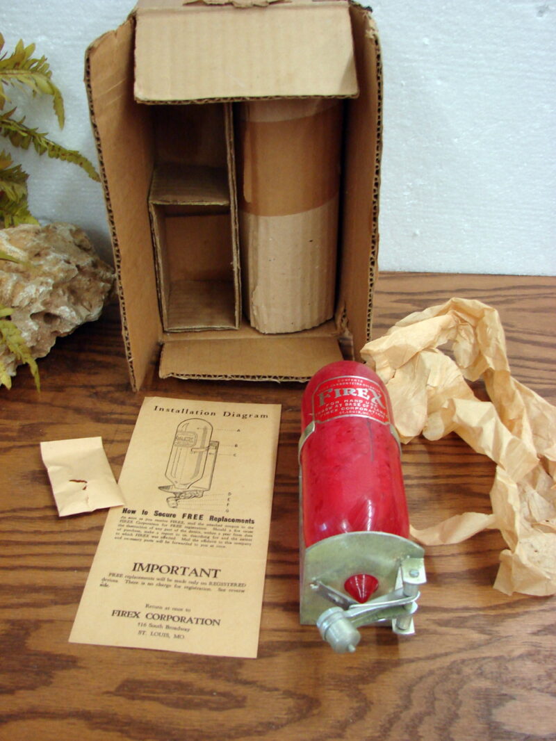 Vintage Firex Original Automatic Glass Fire Extinguisher Complete in Box, Moose-R-Us.Com Log Cabin Decor