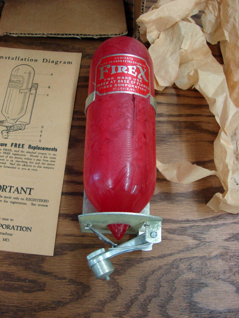 Vintage Firex Original Automatic Glass Fire Extinguisher Complete in Box, Moose-R-Us.Com Log Cabin Decor