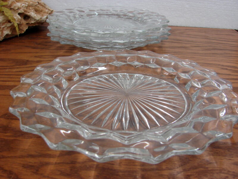 Vintage Crystal Fostoria American Cubist 9 1/2&#8243; Plates Set/4, Moose-R-Us.Com Log Cabin Decor