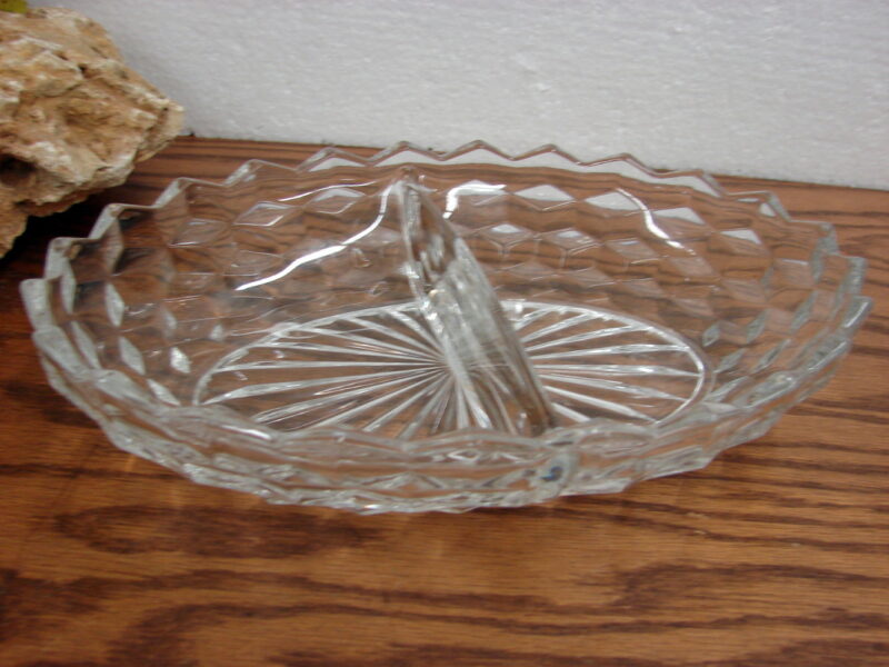 Vintage Crystal Fostoria American Cubist Divided Serving Dish Relish 10 x 7, Moose-R-Us.Com Log Cabin Decor