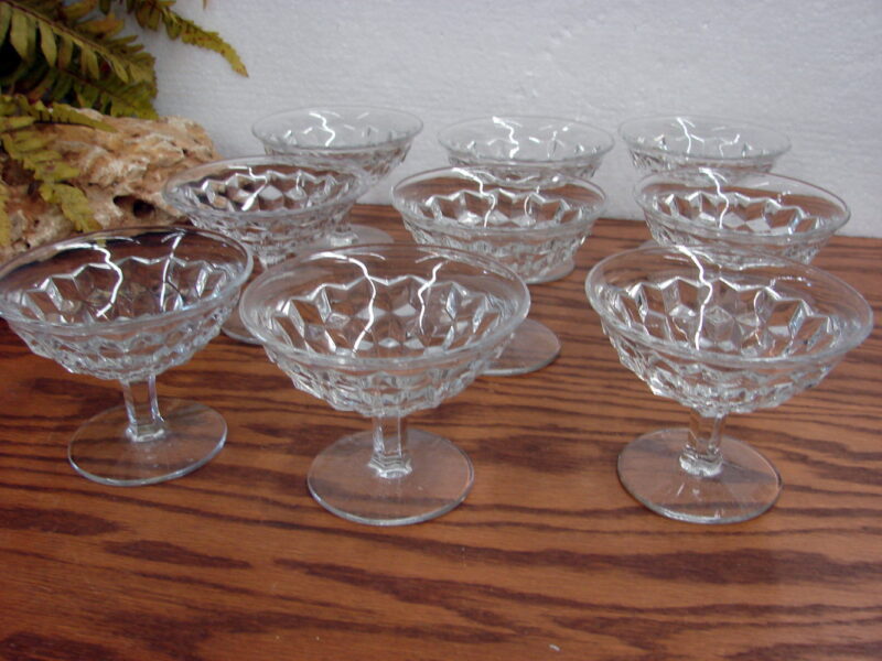 Vintage Crystal Fostoria American Cubist Sherbet Set/9, Moose-R-Us.Com Log Cabin Decor