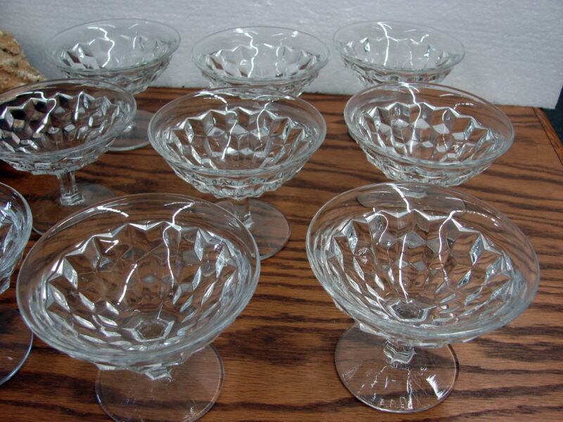 Vintage Crystal Fostoria American Cubist Sherbet Set/9, Moose-R-Us.Com Log Cabin Decor