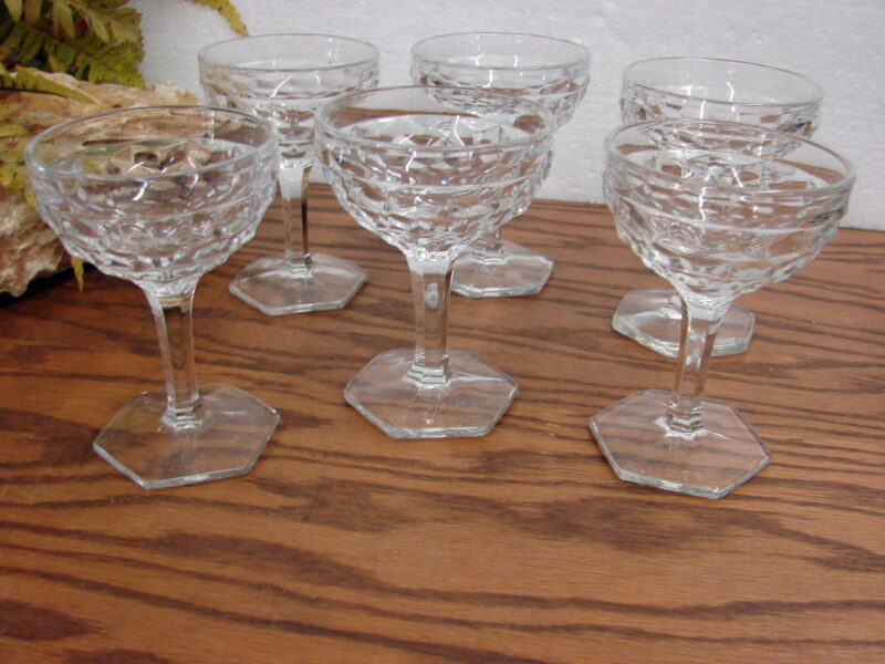 Vintage Crystal Fostoria American Cubist Tall Sherbet Wine Glasses Set/6, Moose-R-Us.Com Log Cabin Decor