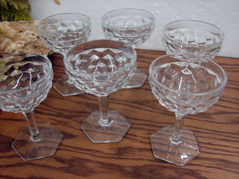 Vintage Crystal Fostoria American Cubist Tall Sherbet Wine Glasses Set/6, Moose-R-Us.Com Log Cabin Decor