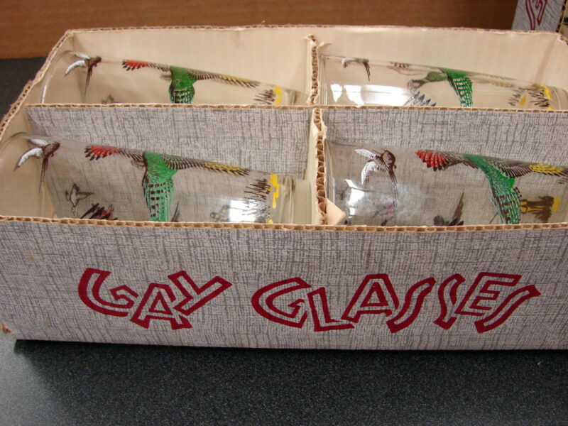 Vintage Hazel Atlas Gay Glasses Box Pheasant Set/9 Continental Can Co., Moose-R-Us.Com Log Cabin Decor