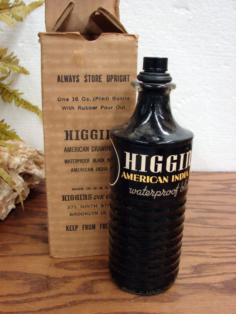 Vintage Higgins American India Drawing Ink 1 Pint Original Box Waterproof Black, Moose-R-Us.Com Log Cabin Decor