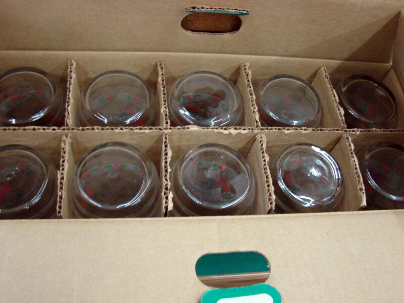 Vintage Indiana Glass Victorian Christmas Wreath Glasses Box Set/10, Moose-R-Us.Com Log Cabin Decor