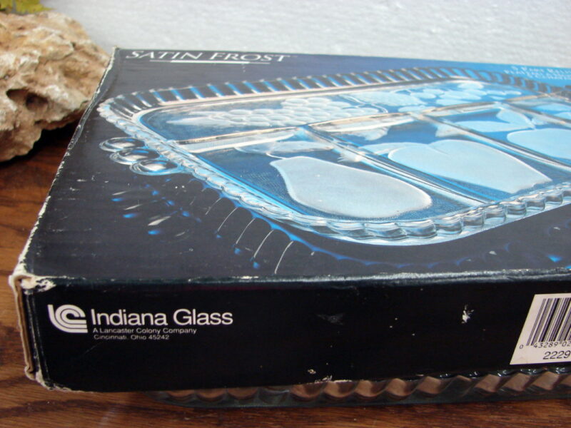 Vintage Indiana Glass Satin Frost 5 Part Relish Tray Brand New in Box, Moose-R-Us.Com Log Cabin Decor