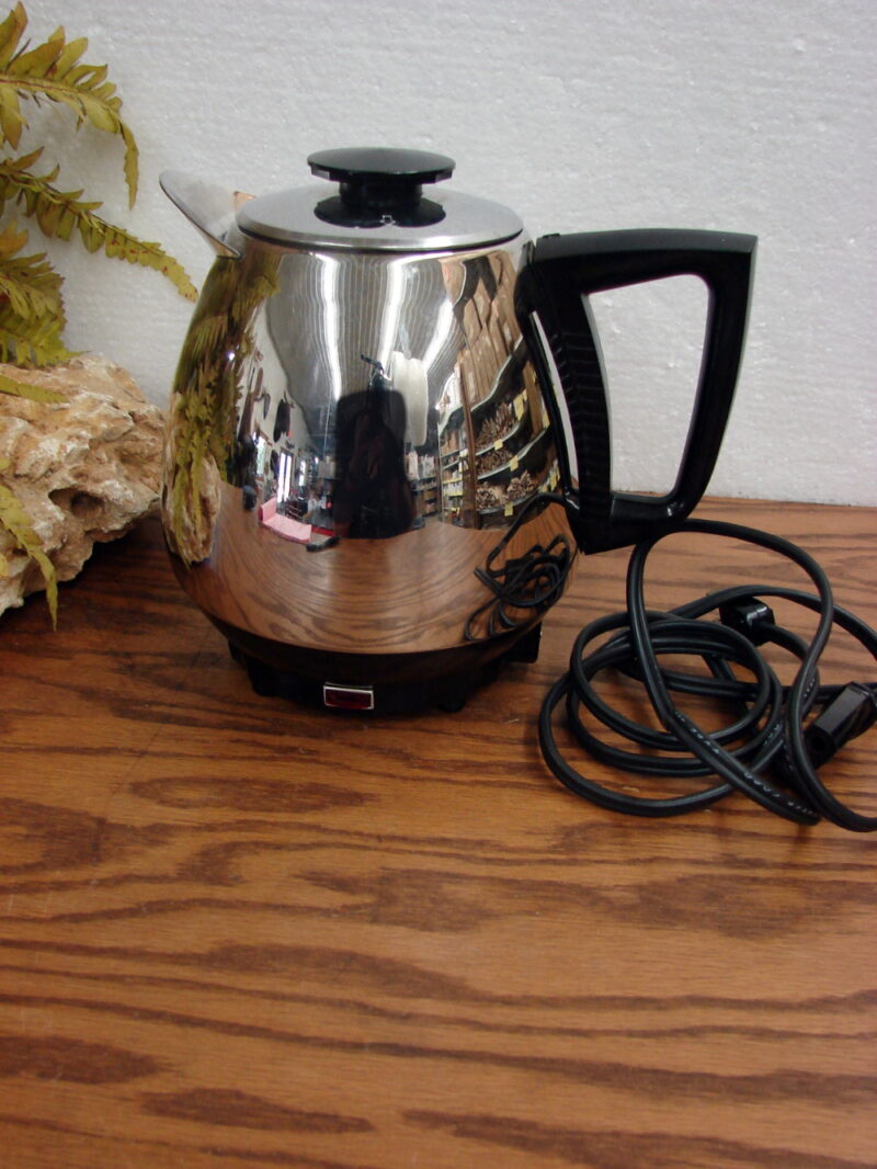 Vintage Townecraft Stainless Steel Chrome Jet O Mat Model 10 Coffee Pot Percolator, Moose-R-Us.Com Log Cabin Decor