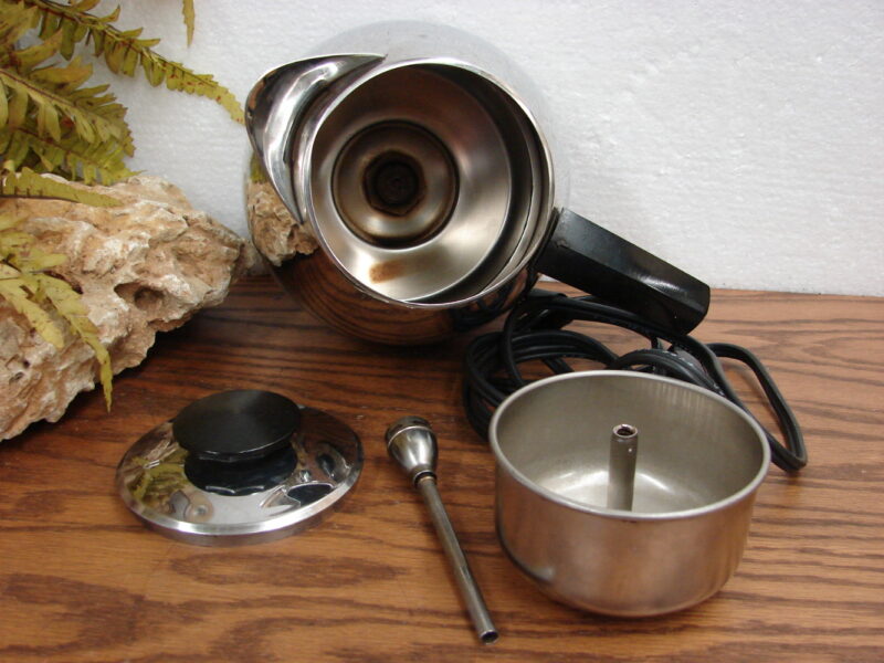 Vintage Townecraft Stainless Steel Chrome Jet O Mat Model 10 Coffee Pot Percolator, Moose-R-Us.Com Log Cabin Decor