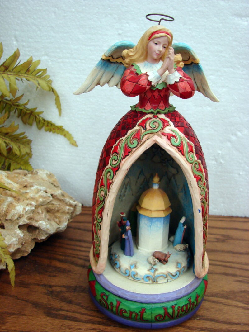 Jim Shore Lighted Rotating Nativity Set Music Box Silent Night Angel, Moose-R-Us.Com Log Cabin Decor