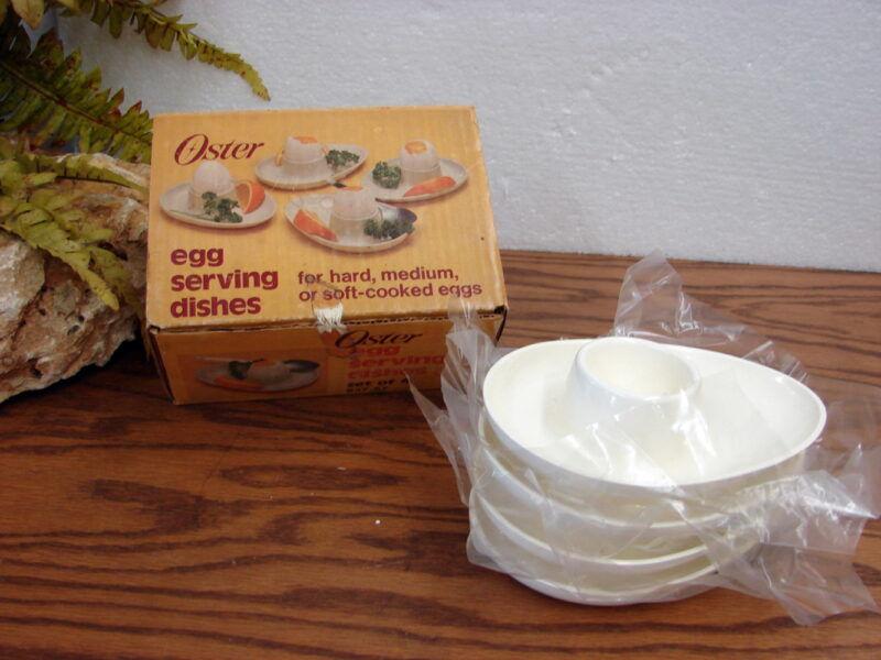 Vintage Oster Egg Serving Dishes Set/4 Box Hard Medium Soft Eggs, Moose-R-Us.Com Log Cabin Decor