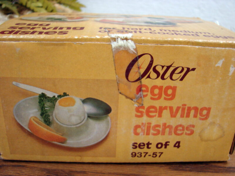 Vintage Oster Egg Serving Dishes Set/4 Box Hard Medium Soft Eggs, Moose-R-Us.Com Log Cabin Decor