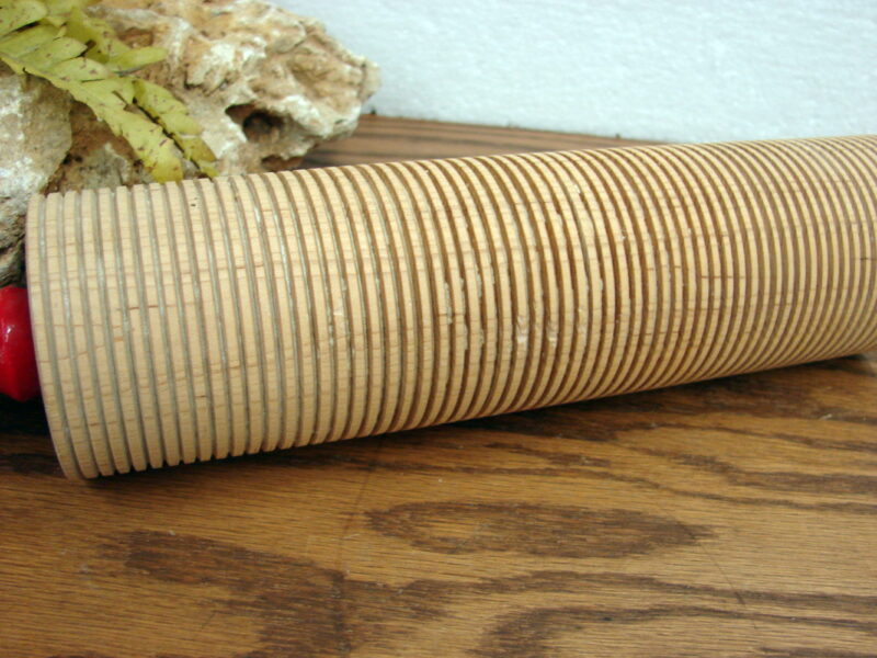 Vintage Swedish Wood Rolling Pin Red Handles Ribbed Lefse Pastry, Moose-R-Us.Com Log Cabin Decor