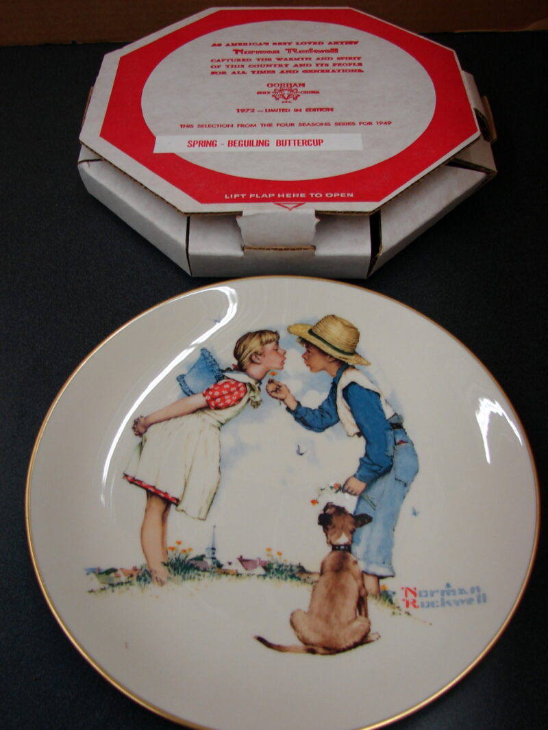 Set/4 Vintage Gorham Norman Rockwell Young Love Seasonal Plates in Boxes, Moose-R-Us.Com Log Cabin Decor