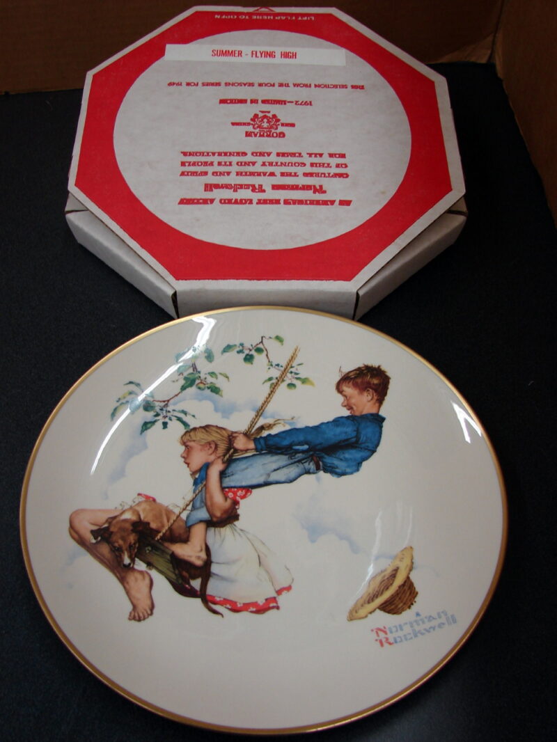 Set/4 Vintage Gorham Norman Rockwell Young Love Seasonal Plates in Boxes, Moose-R-Us.Com Log Cabin Decor