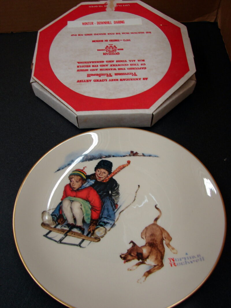 Set/4 Vintage Gorham Norman Rockwell Young Love Seasonal Plates in Boxes, Moose-R-Us.Com Log Cabin Decor