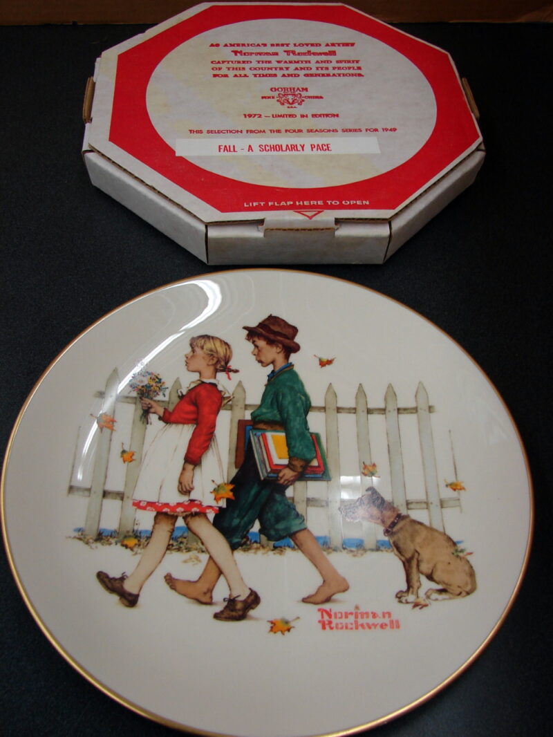 Set/4 Vintage Gorham Norman Rockwell Young Love Seasonal Plates in Boxes, Moose-R-Us.Com Log Cabin Decor