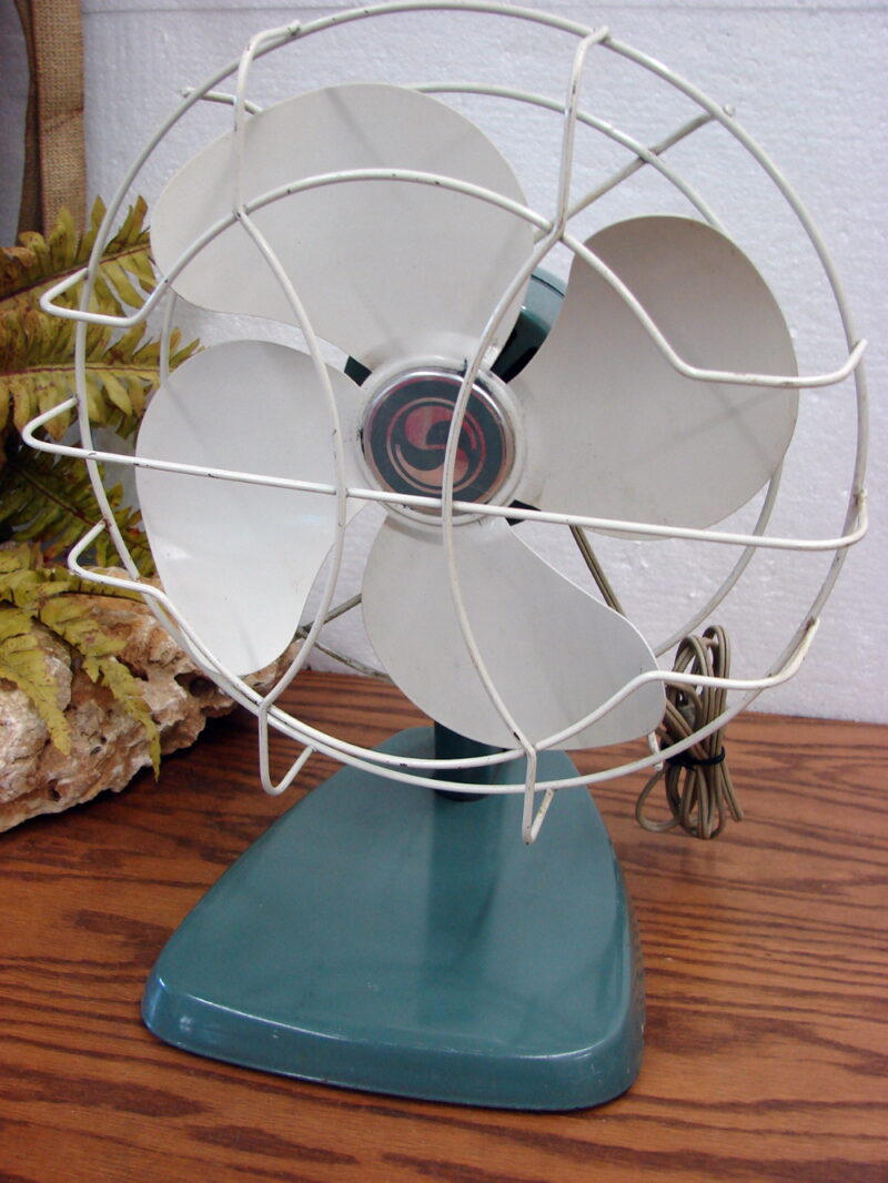 Vintage Mid Century Turquoise Superior Table Fan Blue/Green, Moose-R-Us.Com Log Cabin Decor