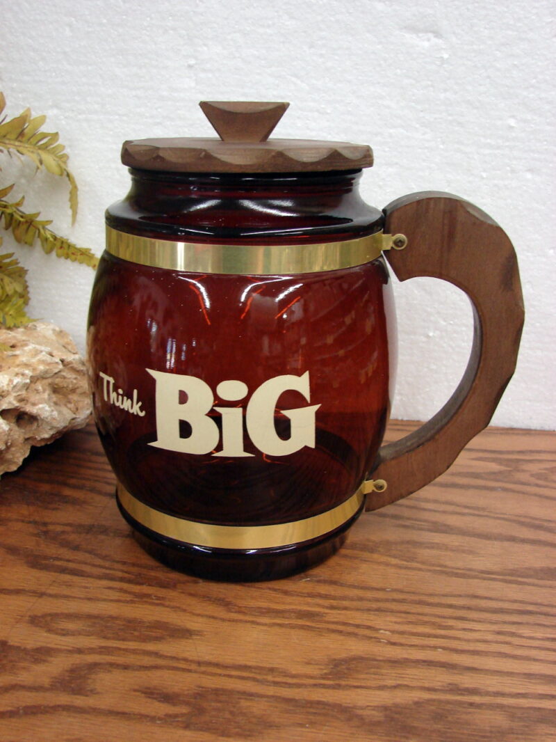 Siesta Ware Dark Amber Think Big Stein Glass Cookie Jar Storage Wood Lid, Moose-R-Us.Com Log Cabin Decor