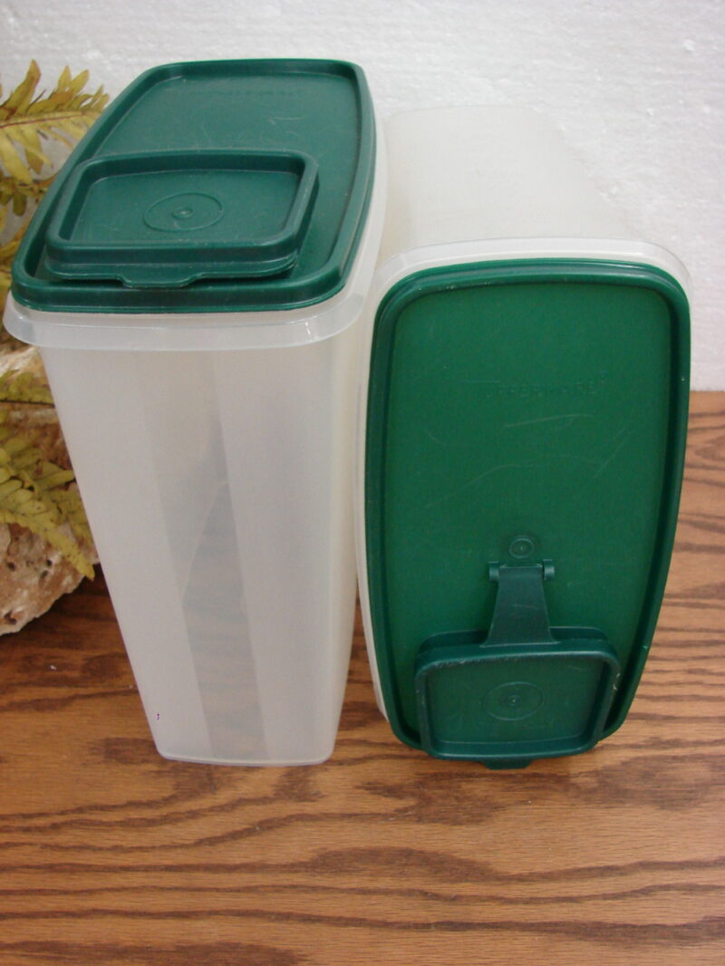 Tupperware Set/2 Cereal #1588 Keeper Forest Green Lids, Moose-R-Us.Com Log Cabin Decor