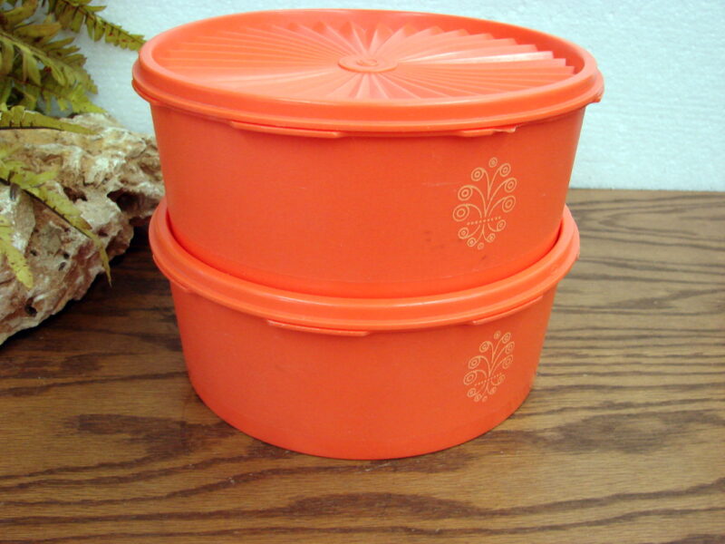 Vintage Tupperware #1204 Orange Servalier Canister Set/2, Moose-R-Us.Com Log Cabin Decor