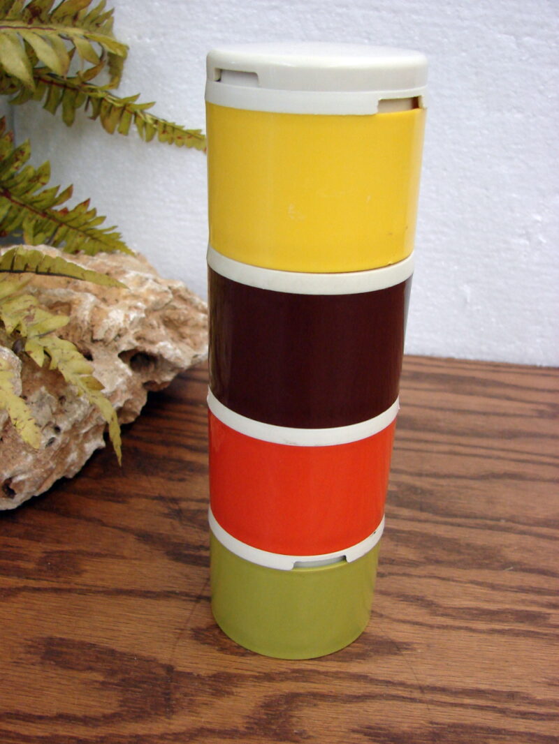 Vintage Tupperware Stack Spice Shakers Camping Harvest Colors, Moose-R-Us.Com Log Cabin Decor
