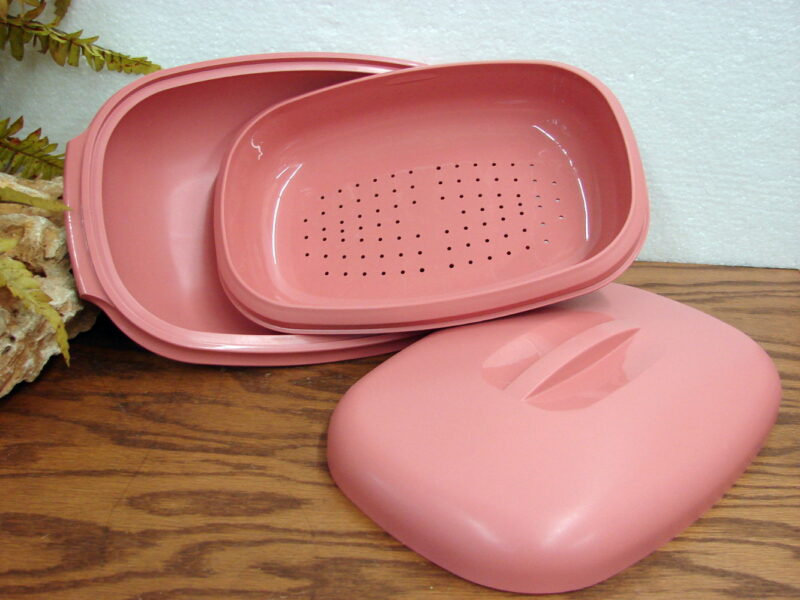 Vintage Tupperware Rose Pink #1273 Microwave Food Steamer 6 Cup 3 Piece, Moose-R-Us.Com Log Cabin Decor