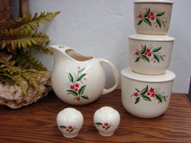 Vintage Universal Cambridge Woodvine Pitcher Canister Set Salt Pepper, Moose-R-Us.Com Log Cabin Decor