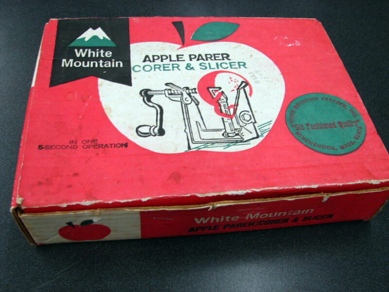 Vintage Cast Iron White Mountain Apple Parer Corer Slicer w/ Red Box Instructions, Moose-R-Us.Com Log Cabin Decor