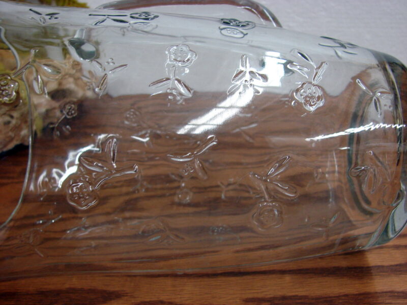 Anchor Hocking Savannah Clear Glass Pitcher Embossed Rose Flower, Moose-R-Us.Com Log Cabin Decor