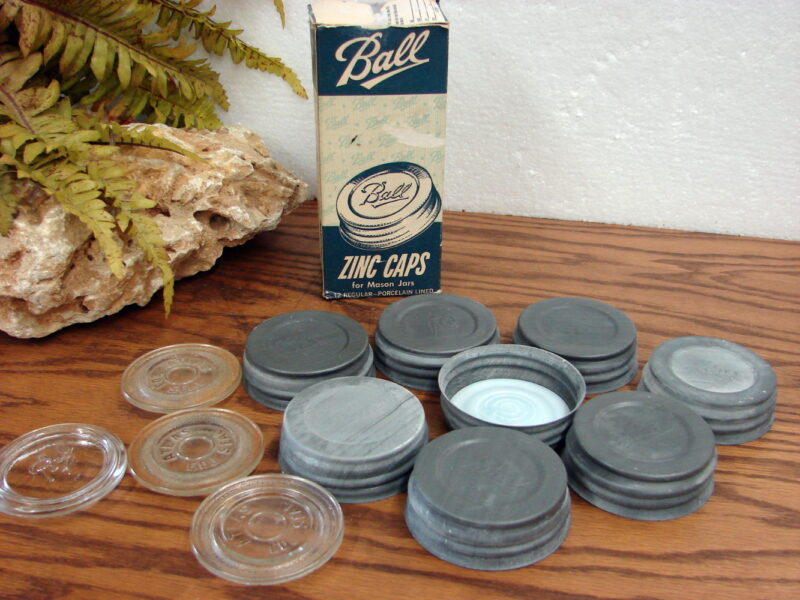 Set 8 Brand New Ball Zinc Caps For Mason Jars Original Box Bonus Glass Inserts, Moose-R-Us.Com Log Cabin Decor