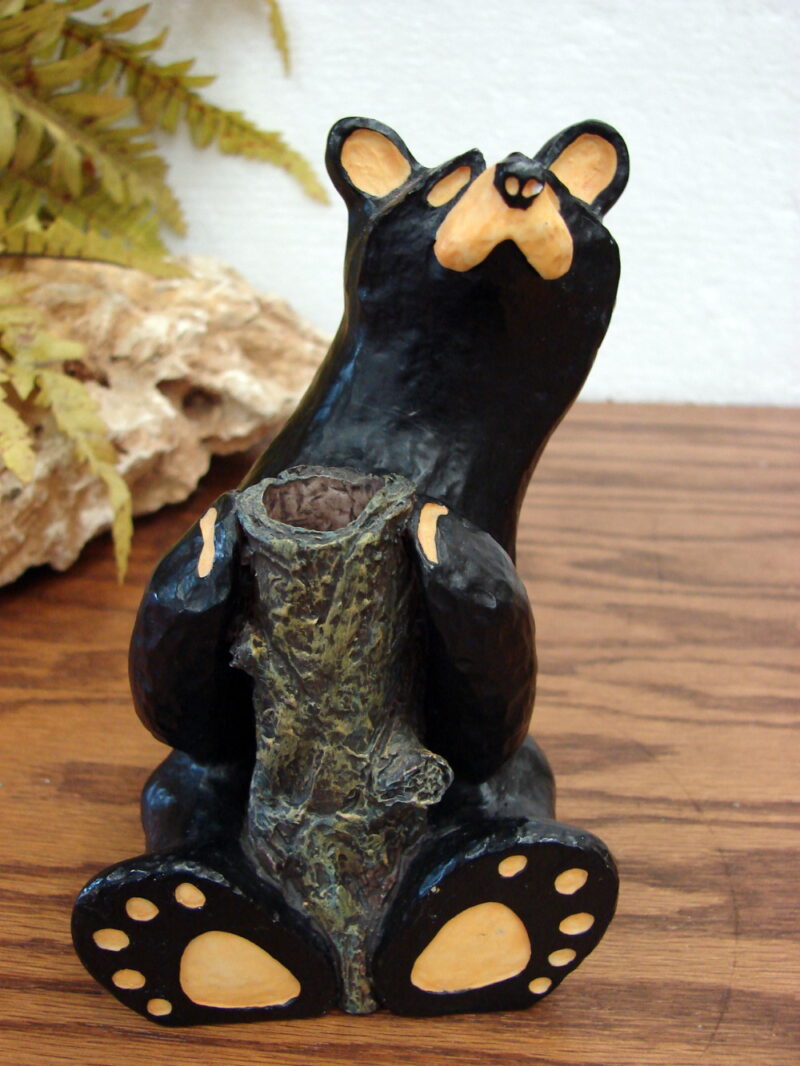 Retired Big Sky Carvers Bearfoot Bears Jeff Fleming Bear w/ Stump Bud Vase, Moose-R-Us.Com Log Cabin Decor