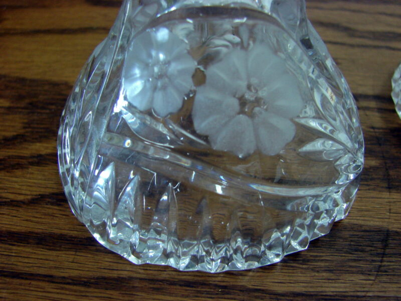 Vintage Clear Crystal Set/2 Short Etched Flower Vine Candle Sticks Holders, Moose-R-Us.Com Log Cabin Decor