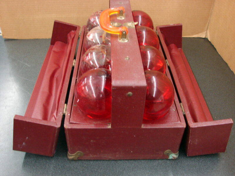 Antique Sales Case/8 Red Comet Original Automatic Glass Ball Fire Extinguisher, Moose-R-Us.Com Log Cabin Decor