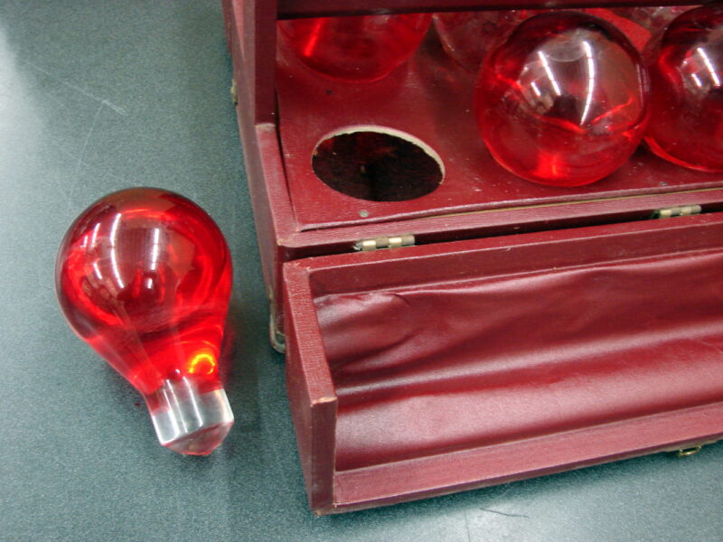 Antique Sales Case/8 Red Comet Original Automatic Glass Ball Fire Extinguisher, Moose-R-Us.Com Log Cabin Decor