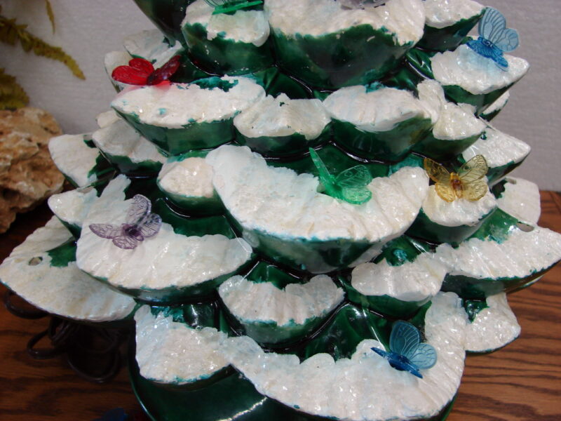 Vintage Ceramic Christmas Tree Snow Flocked Butterfly Lights 18&#8243;, Moose-R-Us.Com Log Cabin Decor